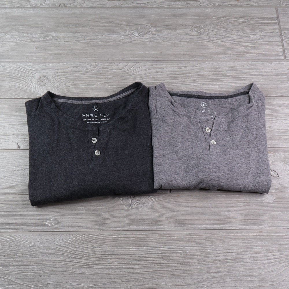 Free Fly Bamboo Cotton Henley Shirt Lot 2 Men's L Gray Short Sleeve